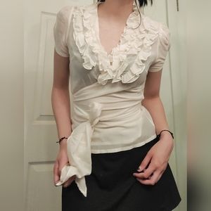 Silk ruffle top w/ adjustable tie